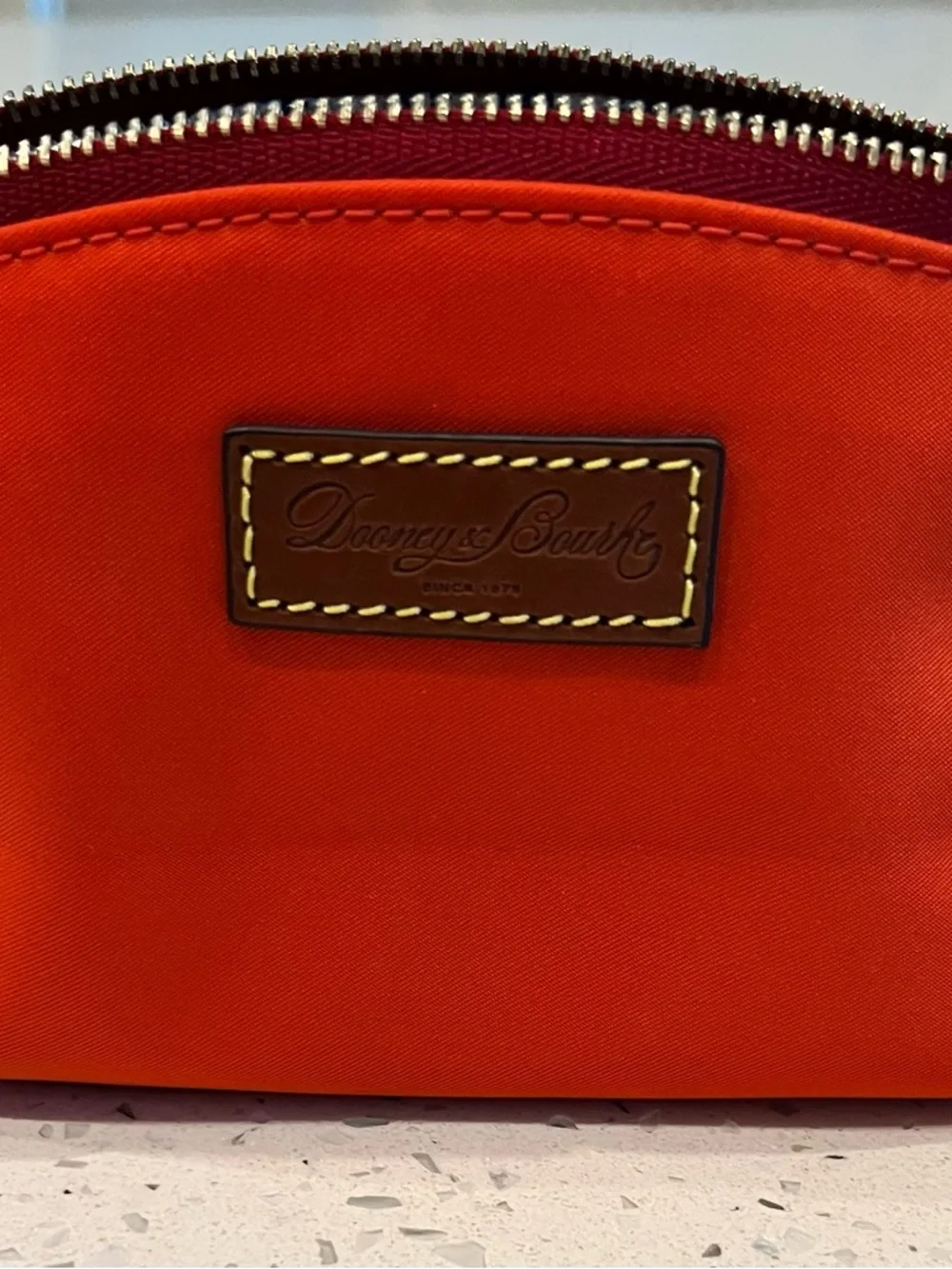 Dooney & Bourke Bright Orange Cosmetic Pouch with Leather Logo - Picture 1 of 6